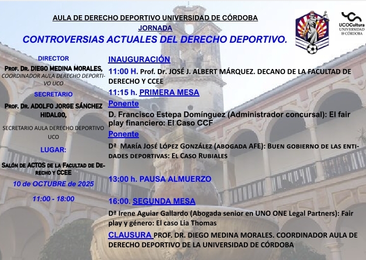 Jornada “Controversias actuales del Derecho deportivo” en Universidad de Córdoba (España)